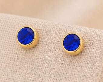 7mm Gold Plated Sterling Silver September Birthstone Stud Earrings
