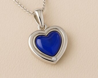 Personalised Girls Sterling Silver Heart Shape Mood Stone Necklace with Diamond