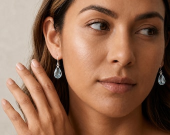 Sterling Silver Blue Topaz Teardrop Drop Earrings