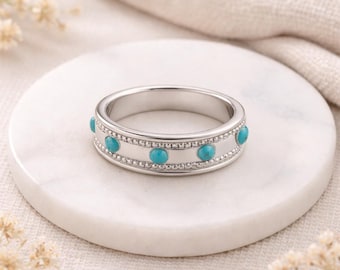 Personalised Sterling Silver Turquoise Spinner Ring – 5mm