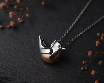 Personalised Tiny Sterling Silver and Rose Gold Robin Necklace