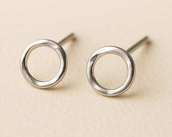 Sterling Silver Molten Karma Circle Stud Earrings