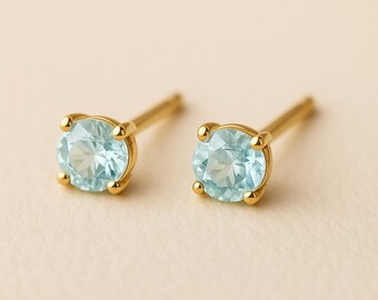 Solid 9ct Gold March Aquamarine Birthstone Stud Earrings