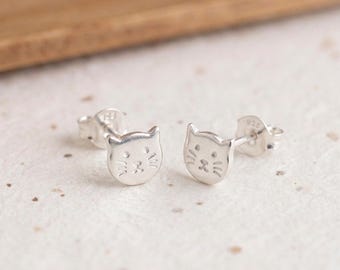 Personalised Kitten Cat Stud Earrings In Sterling Silver