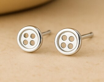 Sterling Silver Sewing Button Stud Earrings