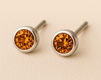 Sterling Silver November Citrine Birthstone Stud Earrings