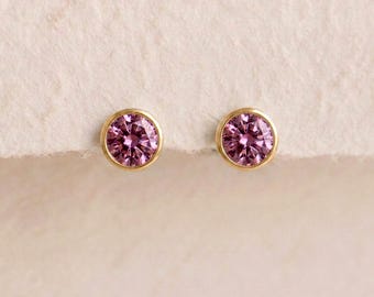 October Tourmaline Birthstone Stud Earrings in Gold Plated Sterling Silver
