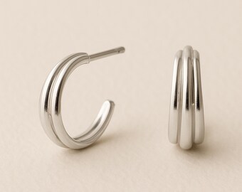 Sterling Silver Graduated Hoop Earrings