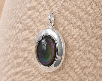 Personalised Sterling Silver Rainbow Obsidian Gemstone Photo Locket Necklace