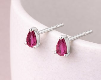 Sterling Silver July Ruby Birthstone Stud Earrings – 6mm x 4mm