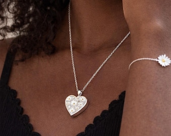 Personalised Sterling Silver Daisy Heart Locket Necklace With Photos
