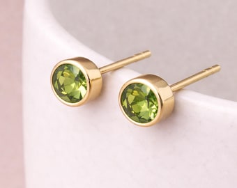 Gold Plated Sterling Silver August Peridot Birthstone Stud Earrings – 7mm