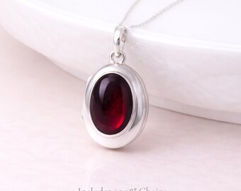 Personalised Sterling Silver Garnet Gemstone Photo Locket Necklace