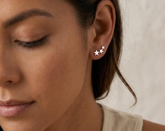 Triple Star Climber Stud Earrings in Sterling Silver