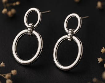 Large Sterling Silver Linked Hoop Earrings