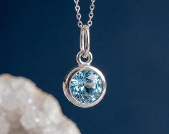 Tiny Personalised March Aquamarine Birthstone Pendant Necklace In Sterling Silver