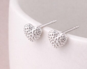 Sterling Silver Bobble Heart Stud Earrings – 6mm