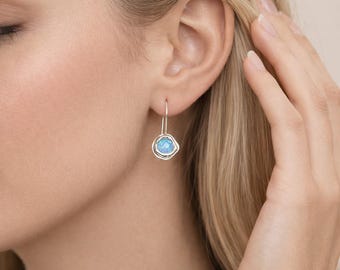Molten Sterling Silver Blue Opal Drop Earrings