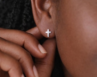 Sterling Silver Cross Stud Earrings – 9mm x 7mm