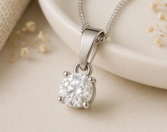 Personalised Sterling Silver Moissanite Diamond Solitaire Necklace