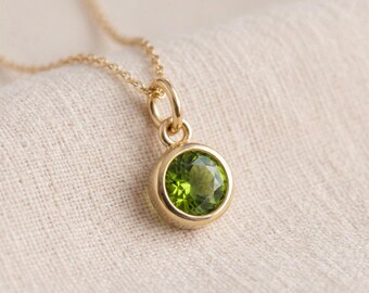 Tiny Personalised August Peridot Birthstone Pendant Necklace In Gold Plated Sterling Silver