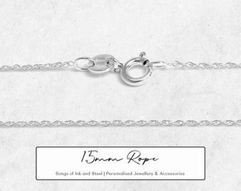 1.5mm Sterling Silver Rope Chain Necklace - 16in, 18in, 20in