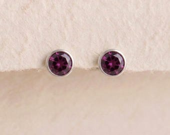 Personalised February Amethyst Birthstone Stud Earrings in Sterling Silver