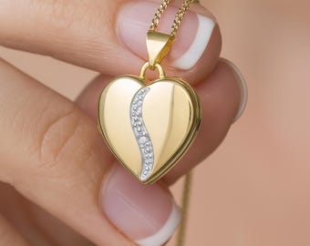 Personalised Solid 9ct Gold Diamond Heart Locket