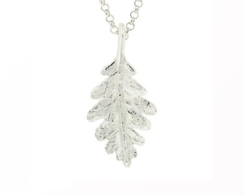 Sterling Silver Textured Oak Leaf Pendant Necklace  FREE image 2