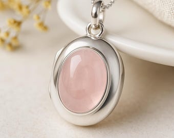 Personalised Sterling Silver Rose Quartz Gemstone Locket