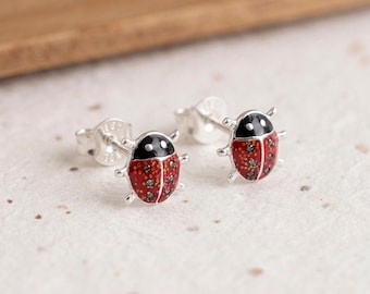 Personalised Ladybird Stud Earrings in Sterling Silver