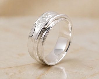 Personalised Wide Spinner Ring in Sterling Silver with Single Spinner
