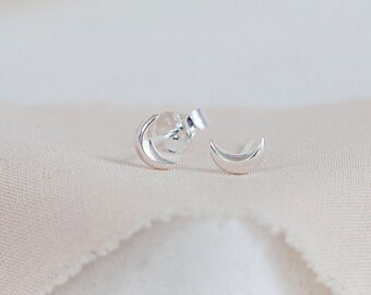 Tiny Sterling Silver Crescent Moon Stud Earrings