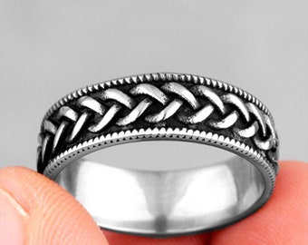 Personalised Stainless Steel Gunmetal Black Celtic Weave Ring