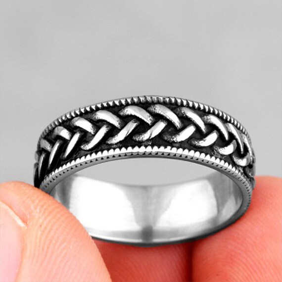 Personalised Stainless Steel Gunmetal Black Celtic Weave Ring Etsy