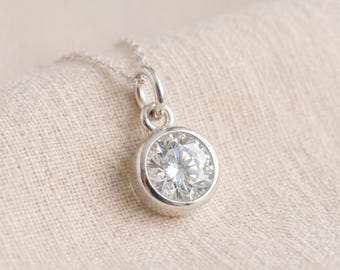 Tiny Personalised April Birthstone Pendant Necklace In Sterling Silver