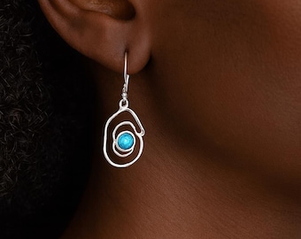 Blue Opal Molten Silver Earrings • Organic Sterling Silver Drop Earrings • 35mm Handmade Dangles • October Birthstone Gift •