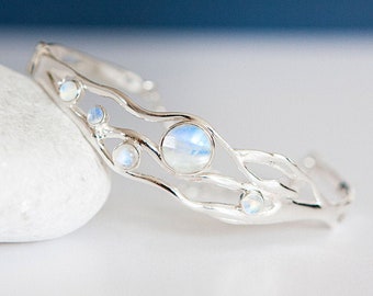Molten Sterling Silver Rainbow Moonstone Bangle