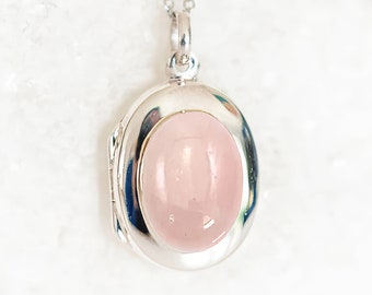 Personalised Sterling Silver Rose Quartz Gemstone Locket