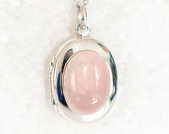 Personalised Sterling Silver Rose Quartz Locket