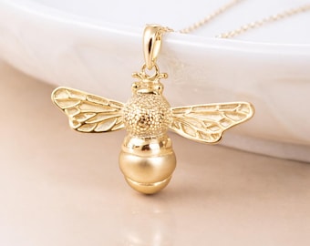 Personalised Gold Plated Sterling Silver Bumble Bee Pendant Necklace