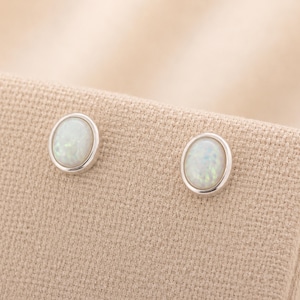 Sterling Silver Oval Opal Stud Earrings