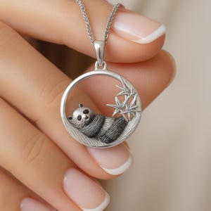 Panda Pendant • Sterling Silver Oxidised Panda Necklace • Bamboo Totem Jewellery • Wildlife Charm • Animal Spirit Gift