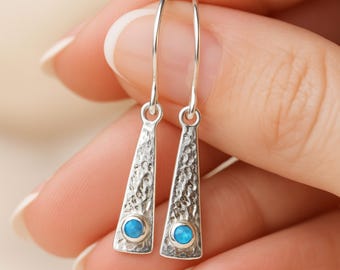 Molten Sterling Silver Blue Opal Halo Drop Earrings