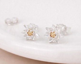 Sterling Silver And Gold July Birth Flower Stud Earrings – 8mm
