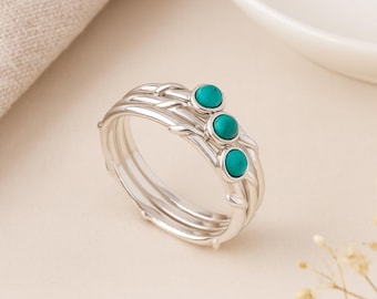Sterling Silver Turquoise Stacking Ring Set: 3 Rings, Natural Magnesite