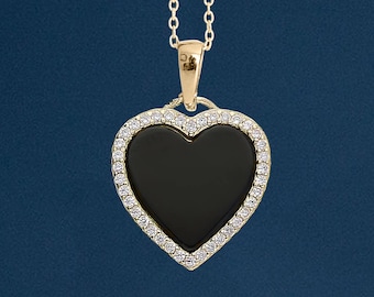 18ct Gold Plated Onyx Halo Heart Necklace
