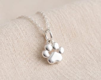Personalised Tiny Paw Print Pendant Necklace in Sterling Silver