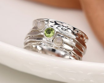 Personalised Sterling Silver Peridot Spinning Ring