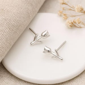 Sterling Silver Rosebud Stud Earrings: Dainty Floral Jewelry